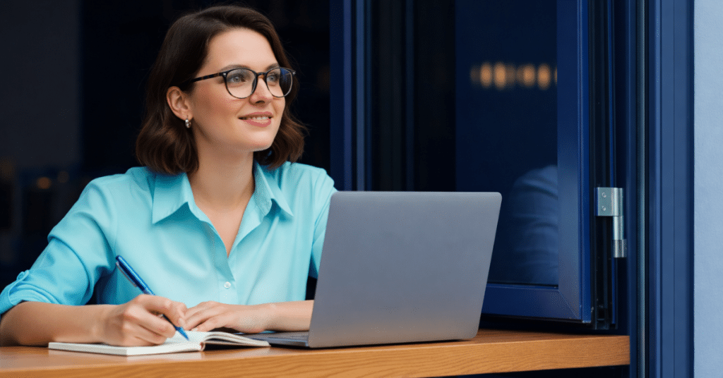 Business professional updating employee handbook policies for workplace compliance and remote work guidelines