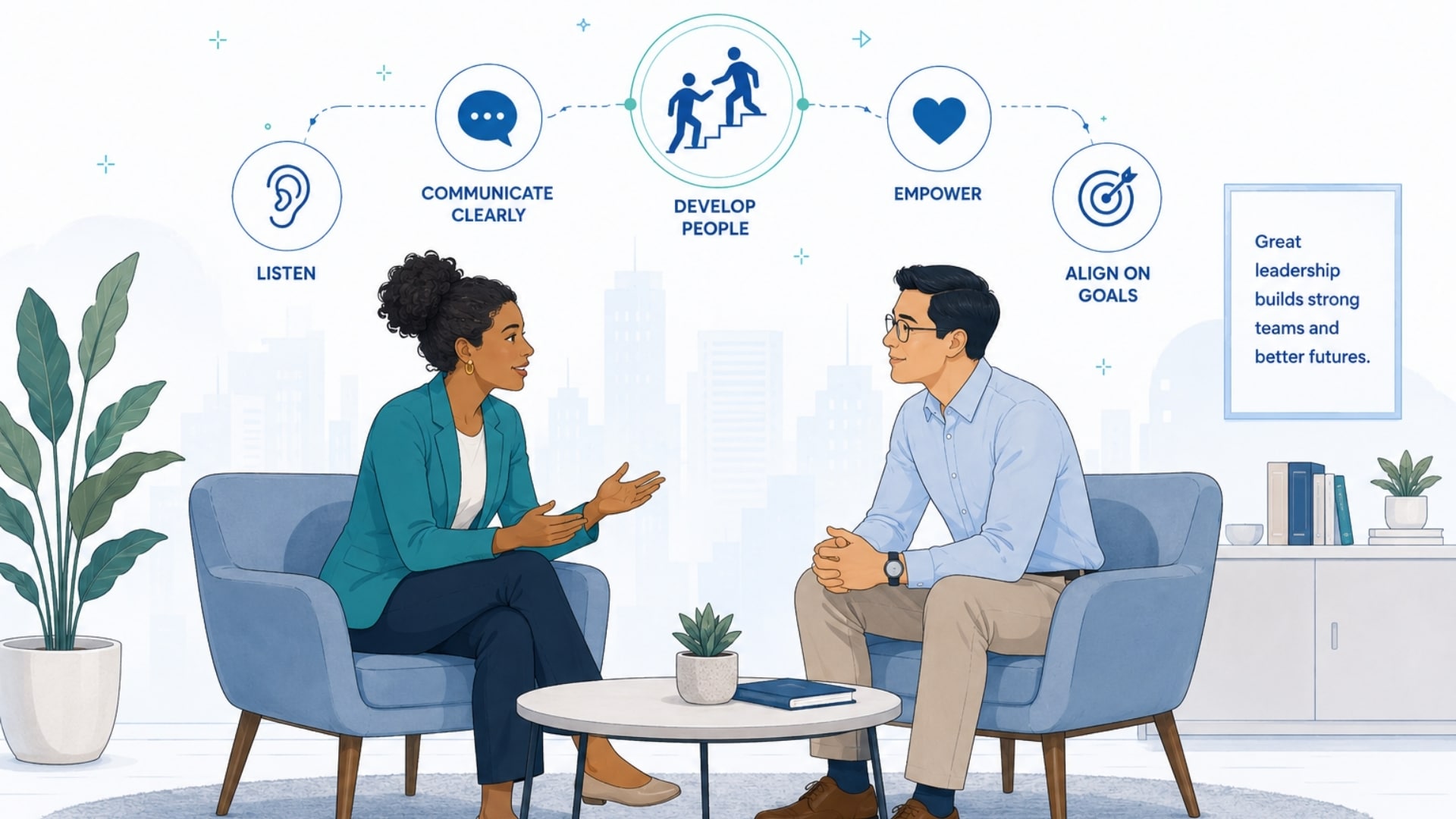 Leadership coaching conversation illustration
